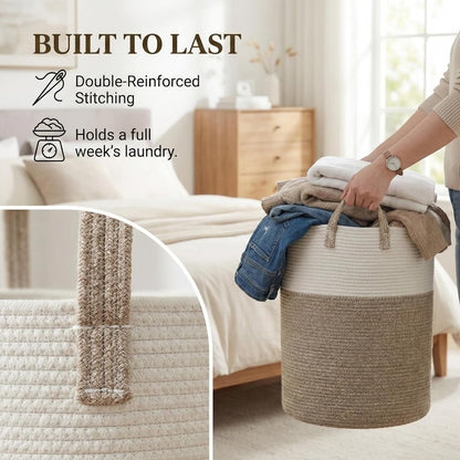 Home Collection Large Woven Laundry Basket Hamper 60L