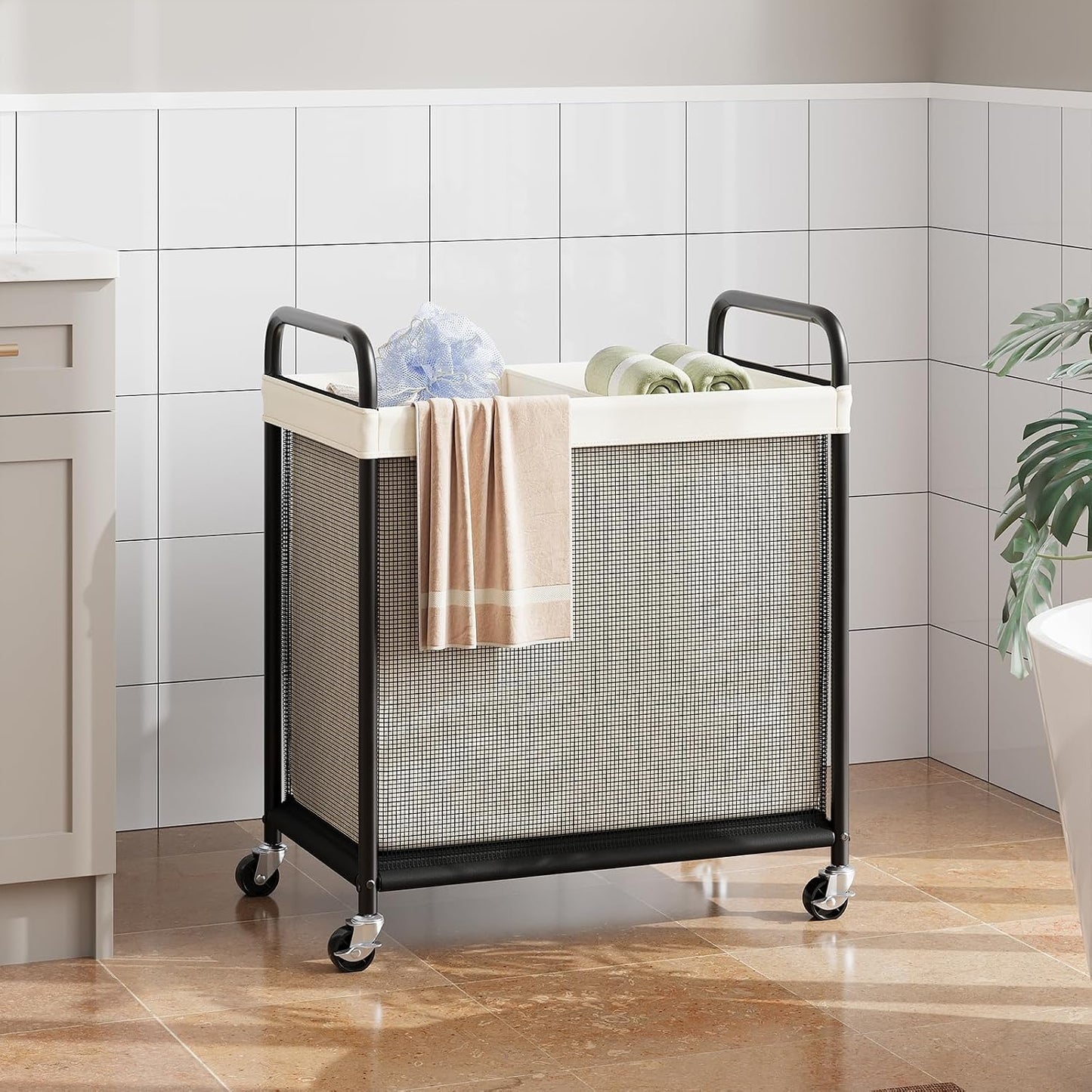 Home Collection Rolling Laundry Sorter Hamper with Wheels and Removable Liner Bags