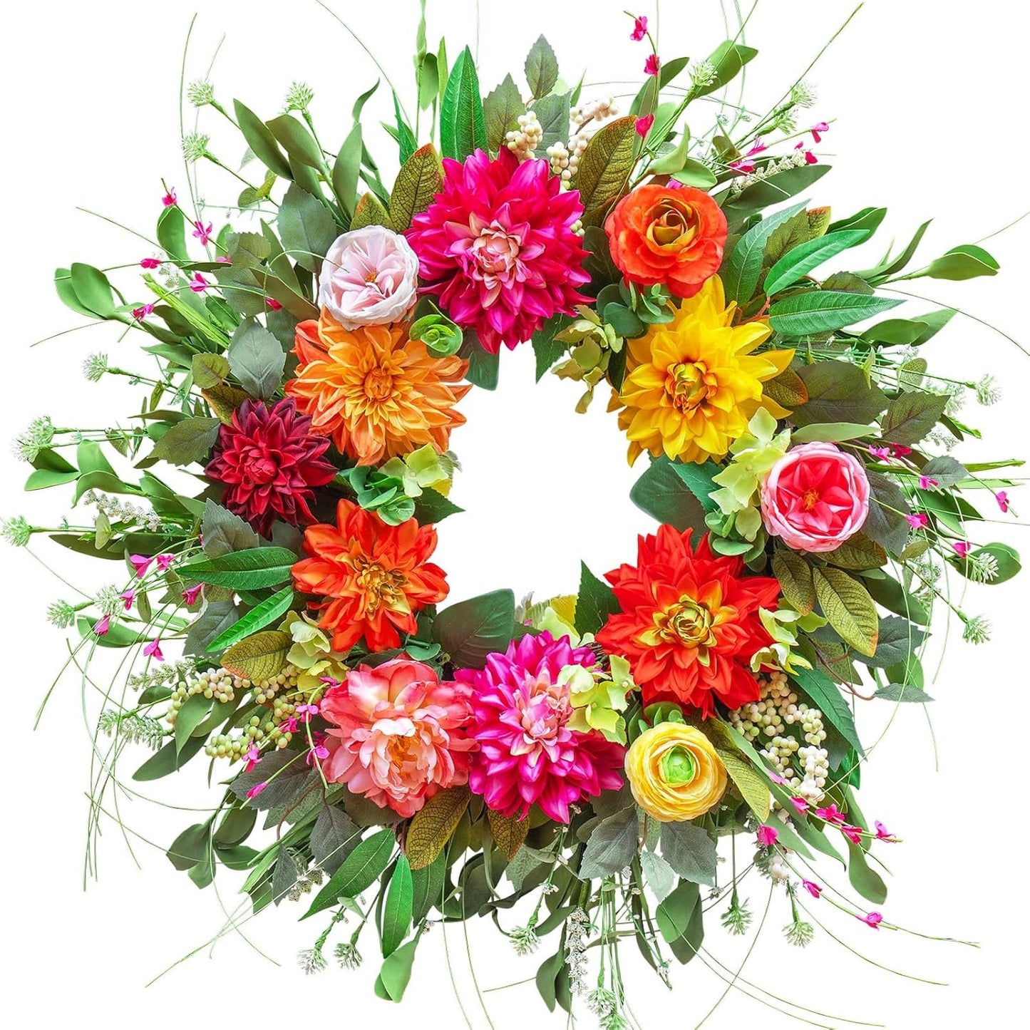 Home Collection Spring Summer Wreath with Peony Dahlia Rose 24 Inch