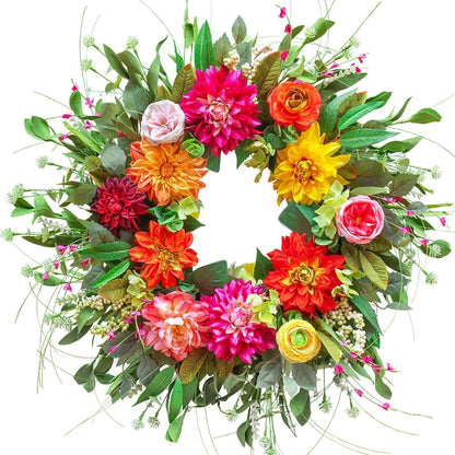 Home Collection Spring Summer Wreath with Peony Dahlia Rose 24 Inch