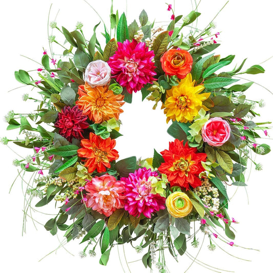 Home Collection Spring Summer Wreath with Peony Dahlia Rose 24 Inch