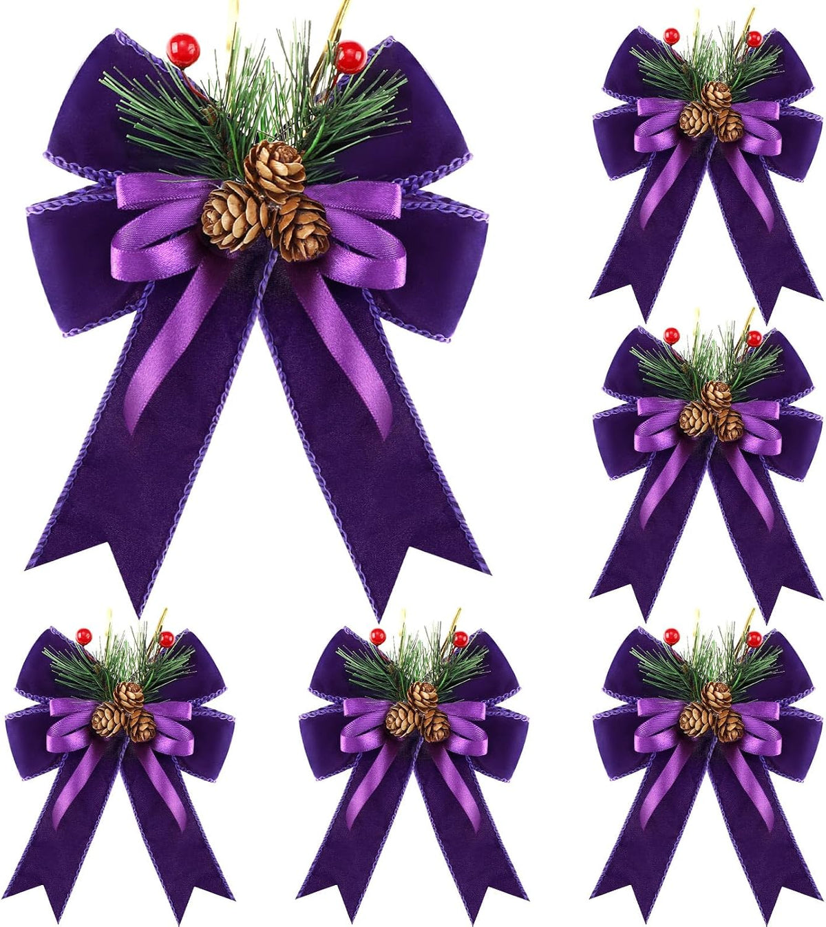 Home Collection Pack of 6 Velvet Christmas Ribbon Bows Holiday Tree Wreath and Garland Decorations