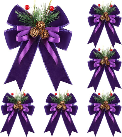 Home Collection Pack of 6 Velvet Christmas Ribbon Bows Holiday Tree Wreath and Garland Decorations