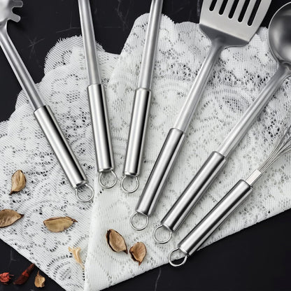 Home Collection Pack of 6 Stainless Steel Kitchen Utensils Set with Hanging Handles