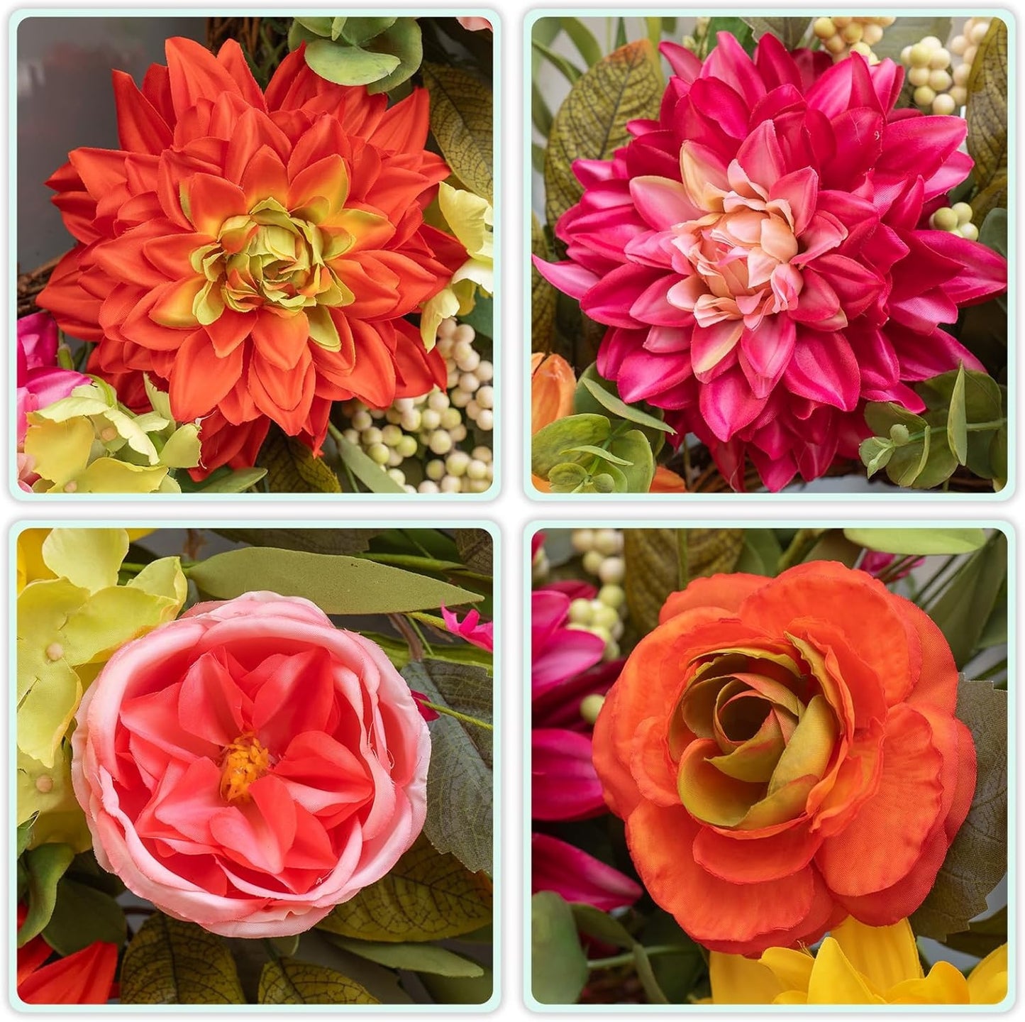Home Collection Spring Summer Wreath with Peony Dahlia Rose 24 Inch