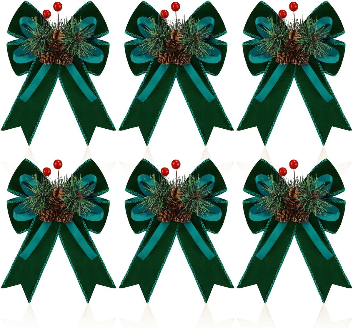 Home Collection Pack of 6 Velvet Christmas Ribbon Bows Holiday Tree Wreath and Garland Decorations