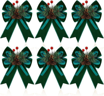 Home Collection Pack of 6 Velvet Christmas Ribbon Bows Holiday Tree Wreath and Garland Decorations