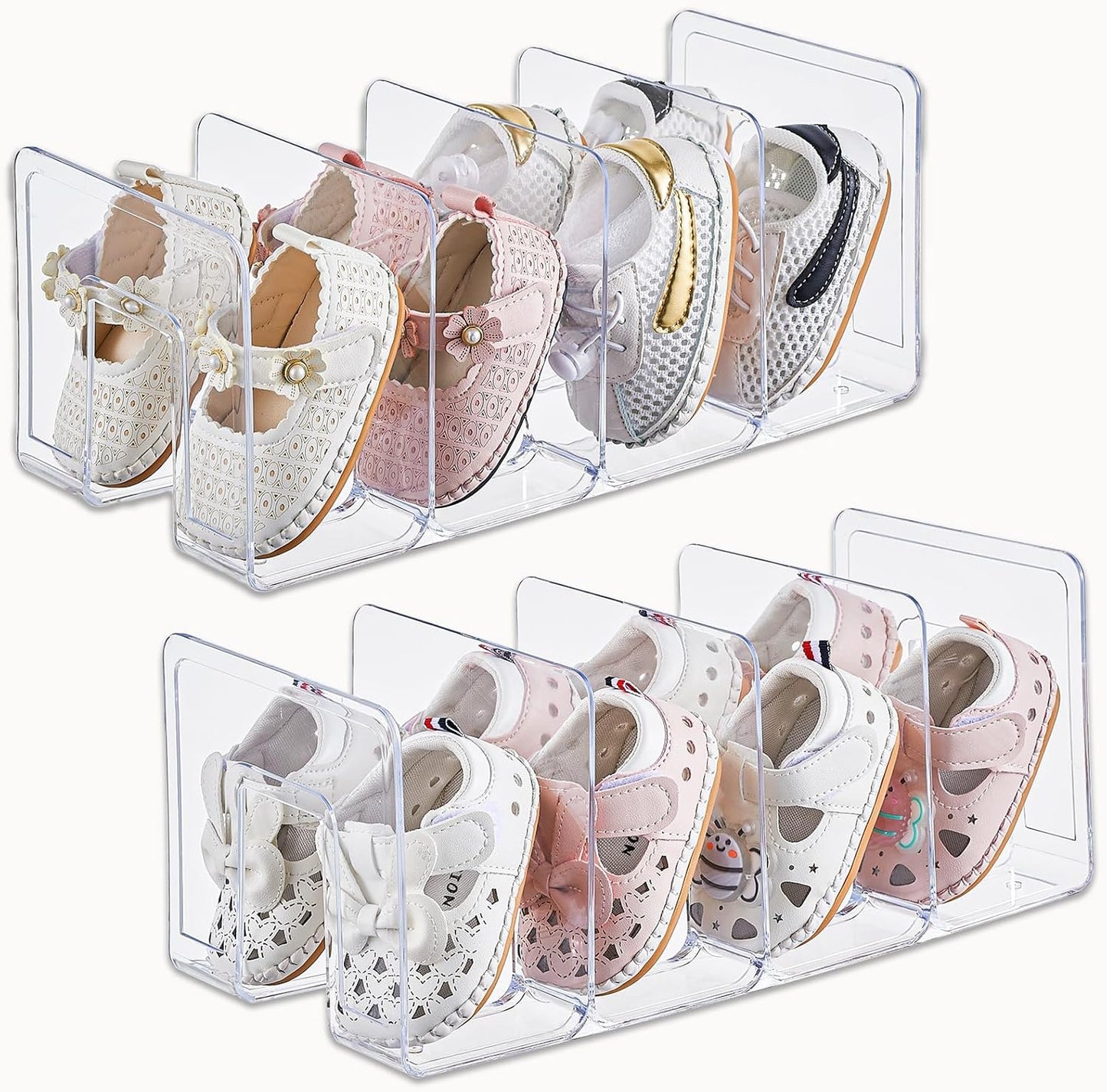 Home Collection Clear Acrylic Kids Shoe Rack Organizer 4-Pair Storage Stackable Closet Shelf