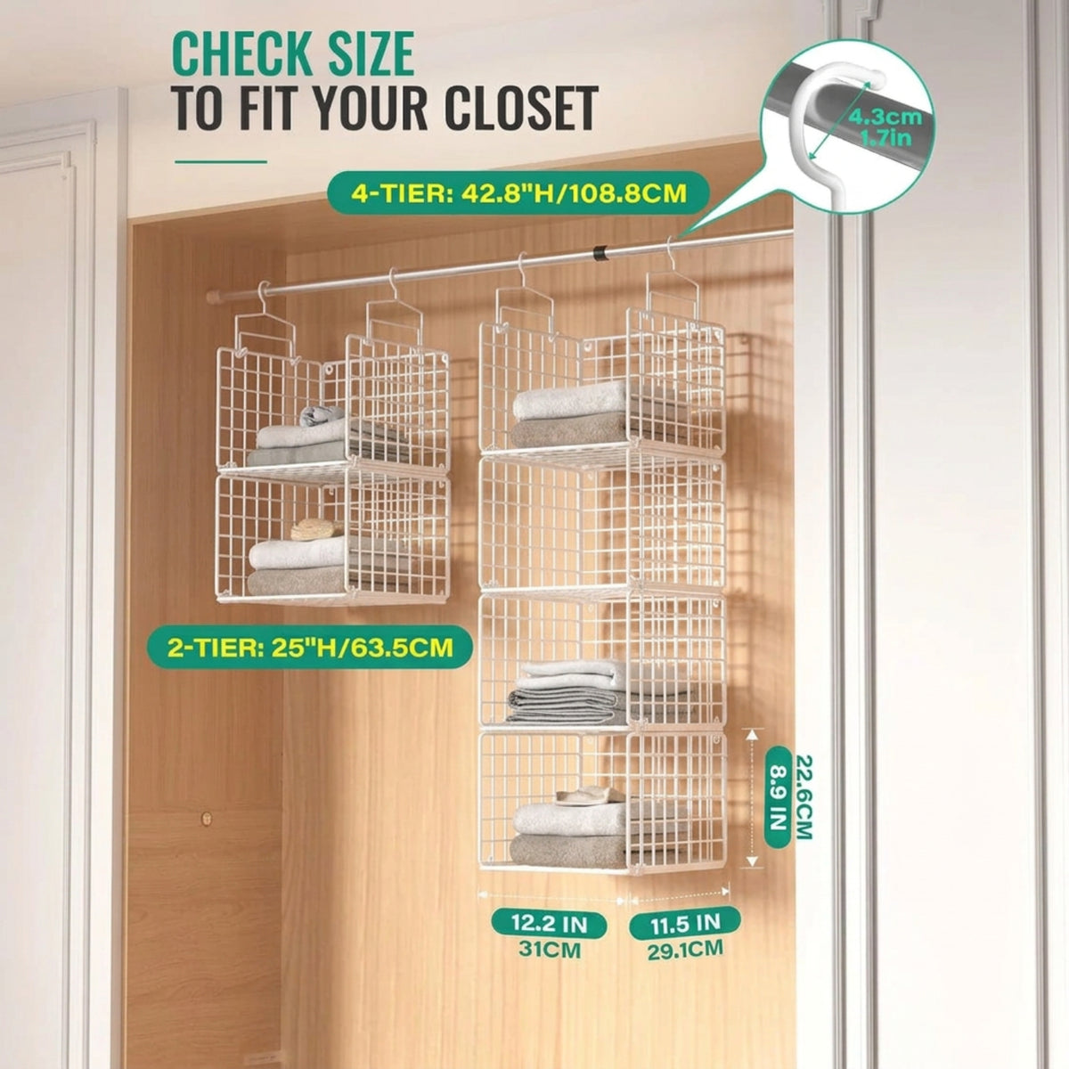 Home Collection 4-Tier Metal Hanging Closet Organizer with Hooks