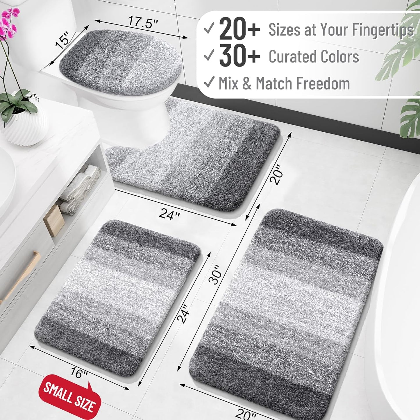 30x20 Microfiber Bathroom Rug – Soft Absorbent Bath Mat with Non-Slip Rubber Backing