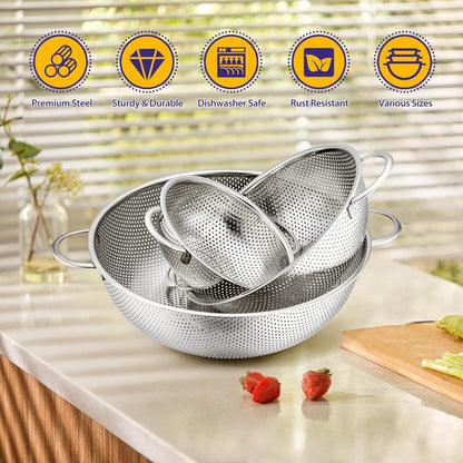Home Collection Stainless Steel Colander Set of 3