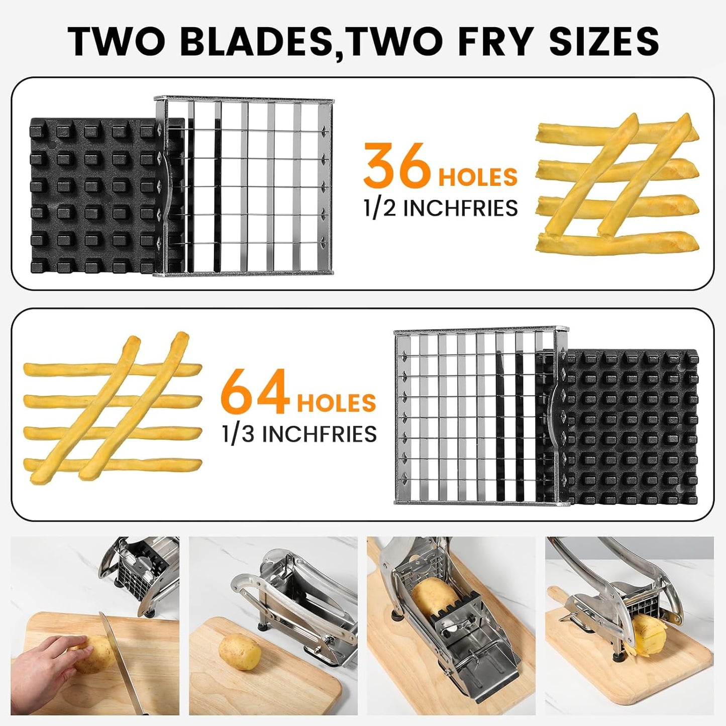Home Collection Stainless Steel French Fry Cutter with 2 Blades