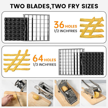 Home Collection Stainless Steel French Fry Cutter with 2 Blades