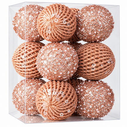 Home Collection Pack of 12 Sparkly Sequin Christmas Ball Ornaments 3.15 Inch Shatterproof Tree Decorations