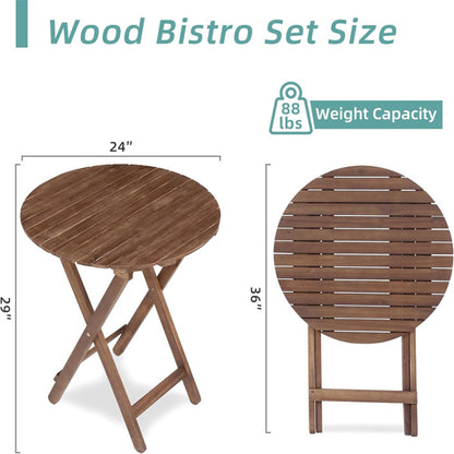 3-Piece Acacia Wood Folding Bistro Set