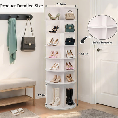 7-Tier Rotating Shoe Rack Tower with High Bottom Design