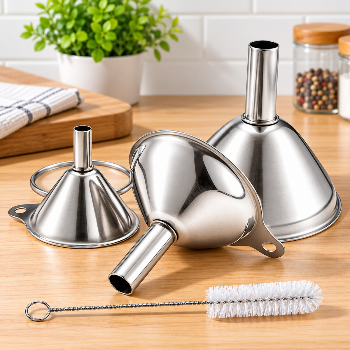 Home Collection Stainless Steel Funnel Set of 3