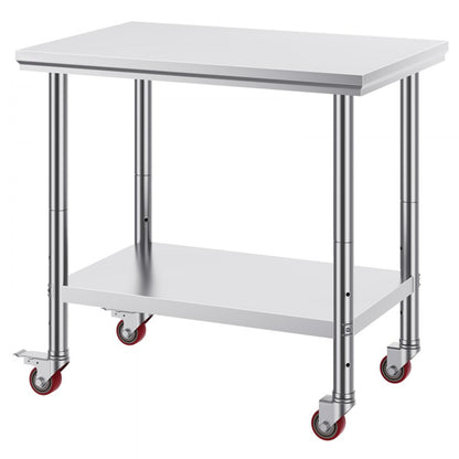 36x24 Inch Stainless Steel Work Table with 4 Wheels