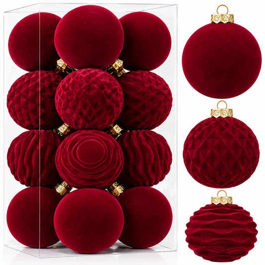 Home Collection Pack of 16 Velvet Christmas Ball Ornaments, 3.15 Inch Shatterproof Flocked Tree Decorations
