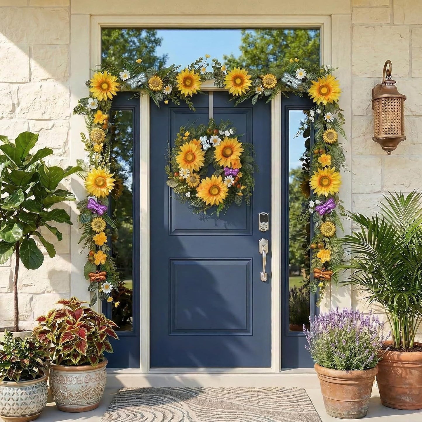 Home Collection Sunflower Summer Wreath for Front Door with Daisy and Bee