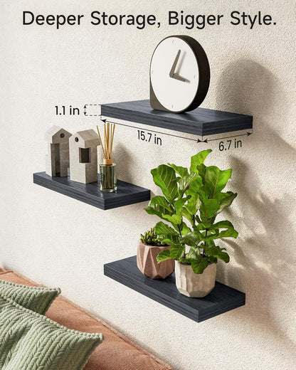 Home Collection Rustic Black Floating Shelves Set of 3