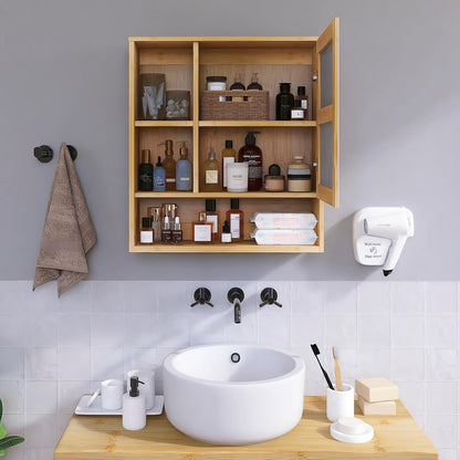 Home Collection Natural Bamboo Bathroom Mirror Cabinet