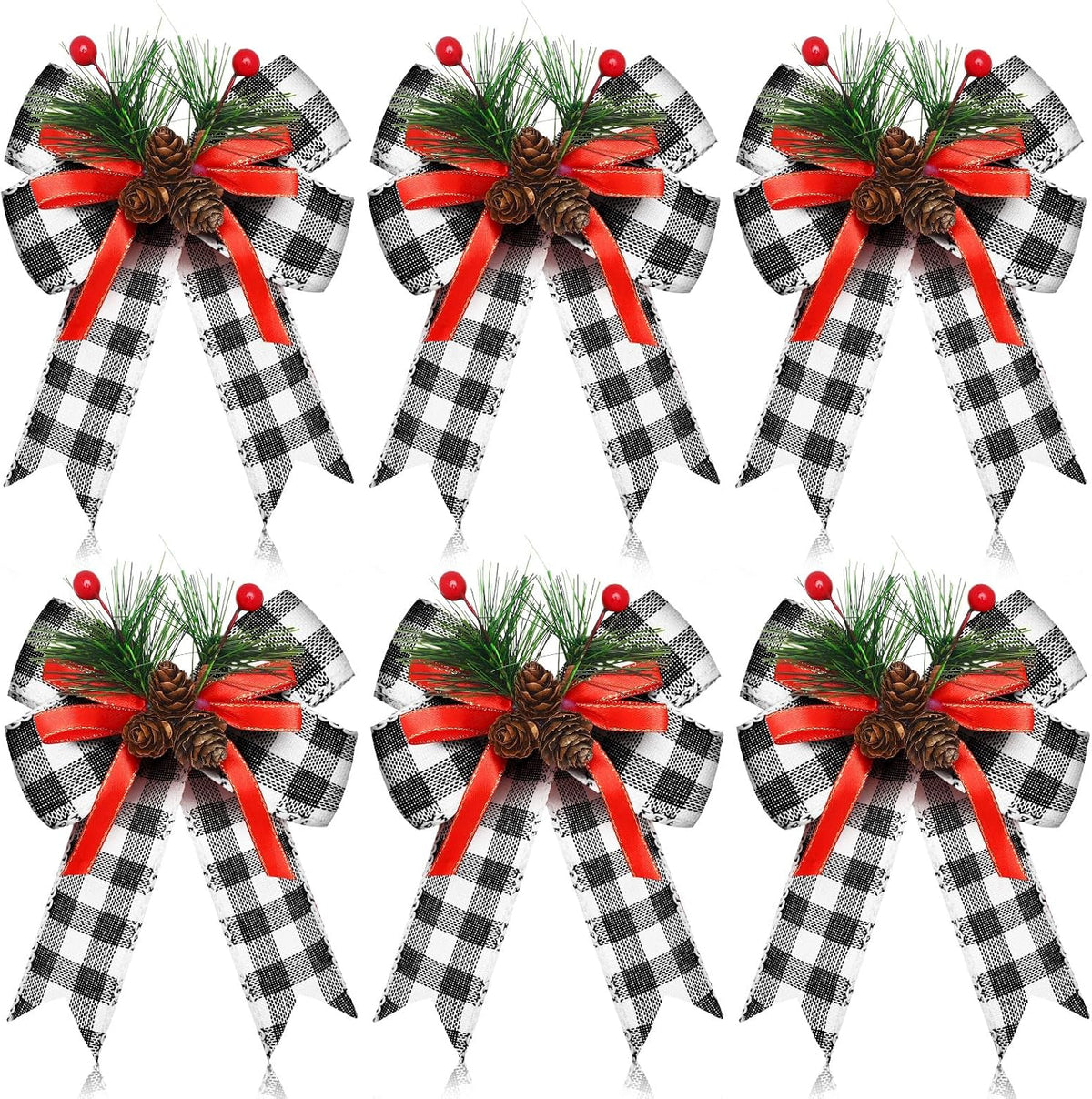 Home Collection Pack of 6 Velvet Christmas Ribbon Bows Holiday Tree Wreath and Garland Decorations