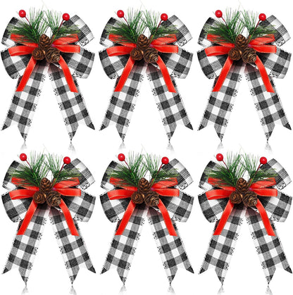Home Collection Pack of 6 Velvet Christmas Ribbon Bows Holiday Tree Wreath and Garland Decorations