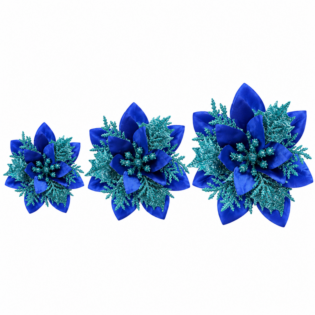 Home Collection Pack of 24 Glitter Christmas Poinsettia Flowers Clip-On Tree Ornaments