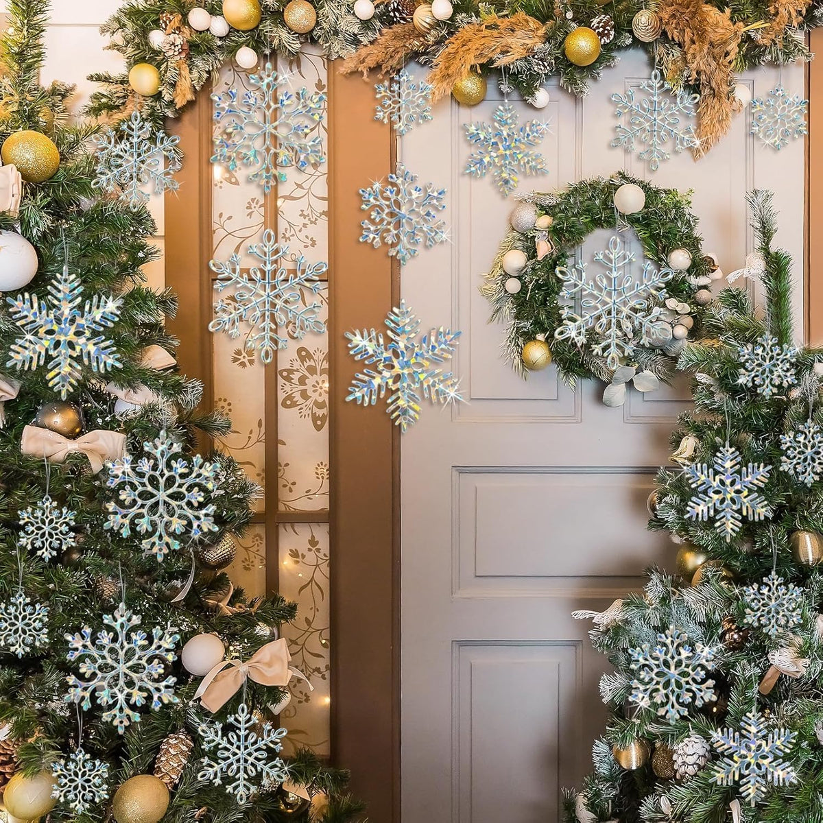 Home Collection Pack of 36 Christmas Snowflake Ornaments Plastic Hanging Winter Holiday Decorations