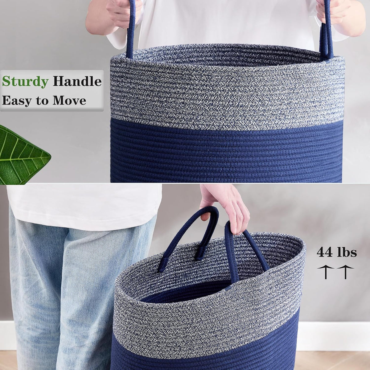Home Collection 80L Tall Woven Rope Laundry Hamper and Storage Basket