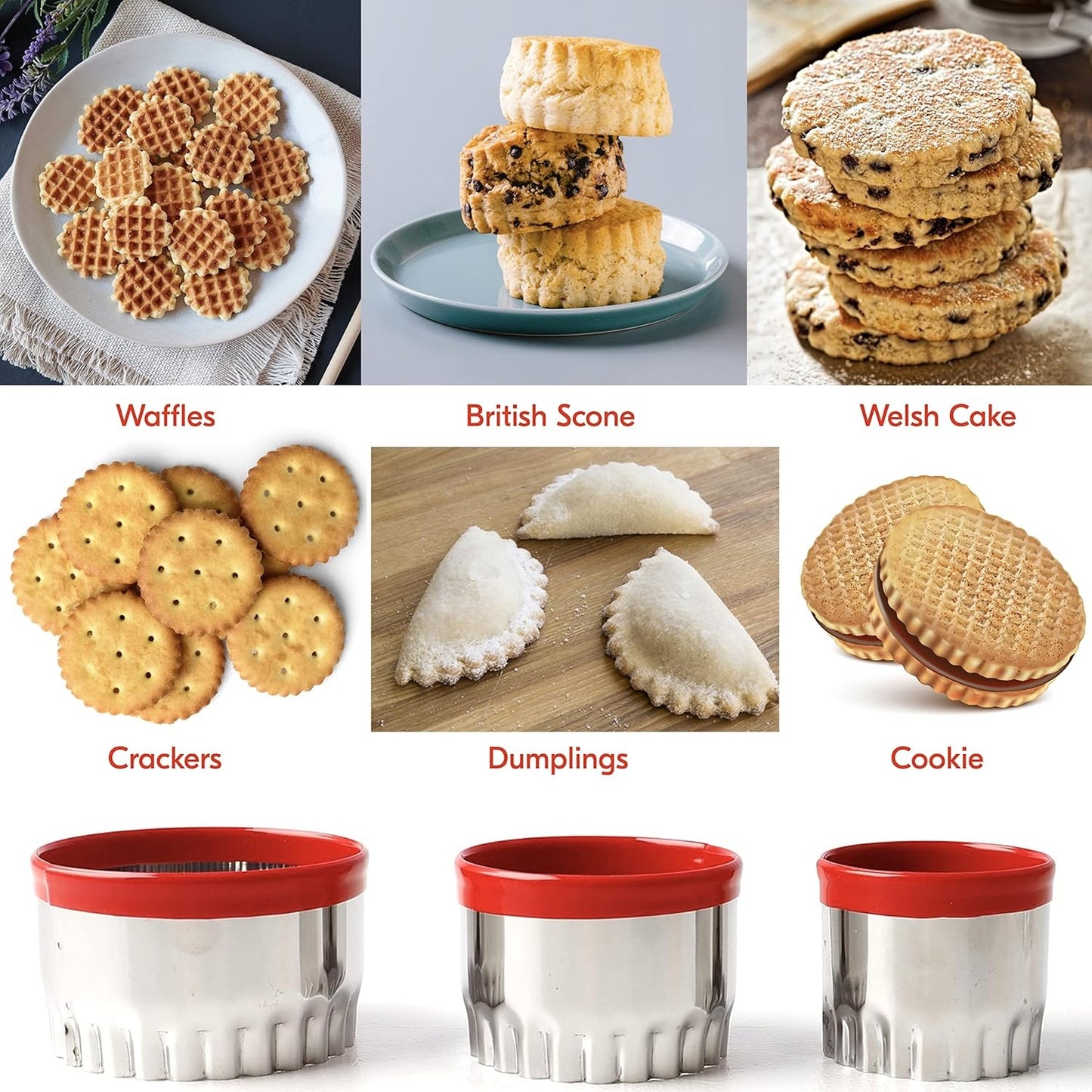 Home Collection Pack of 3 Fluted Round Cookie Cutter Set Stainless Steel Biscuit Cutters
