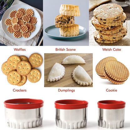 Home Collection Pack of 3 Fluted Round Cookie Cutter Set Stainless Steel Biscuit Cutters