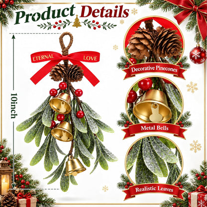 Home Collection Christmas Hanging Bell Ornament with Frosted Pinecones Red Berries & Decorative Bow