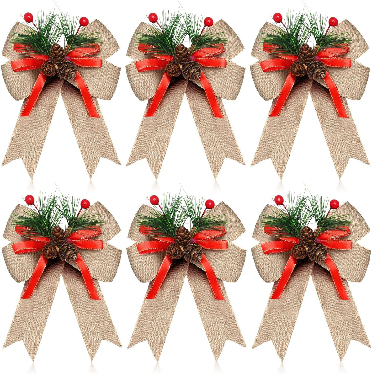 Home Collection Pack of 6 Velvet Christmas Ribbon Bows Holiday Tree Wreath and Garland Decorations