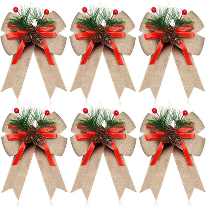 Home Collection Pack of 6 Velvet Christmas Ribbon Bows Holiday Tree Wreath and Garland Decorations