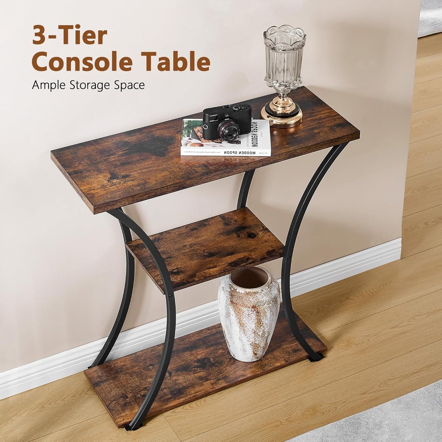 Home Collection 3-Tier Console Table with Open Shelves