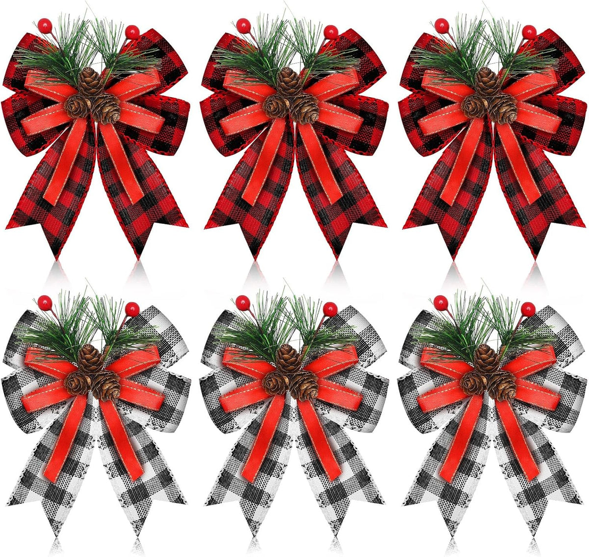 Home Collection Pack of 6 Velvet Christmas Ribbon Bows Holiday Tree Wreath and Garland Decorations