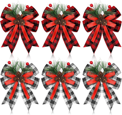 Home Collection Pack of 6 Velvet Christmas Ribbon Bows Holiday Tree Wreath and Garland Decorations