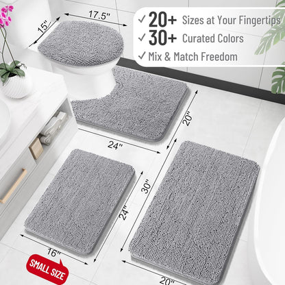 47x17 Chenille Bathroom Rug – Extra Soft Absorbent Bath Mat with Non-Slip Rubber Backing