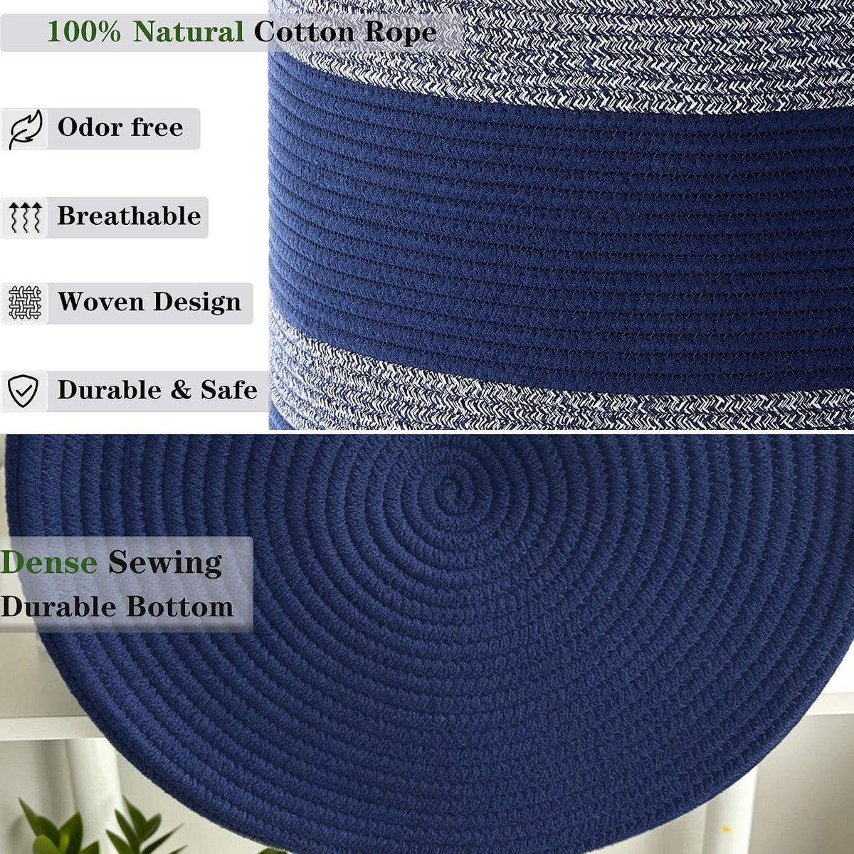 Home Collection 80L Tall Woven Rope Laundry Hamper and Storage Basket