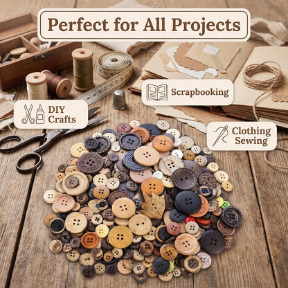 Home Collection 600-Piece Wooden Buttons for Crafts and Sewing
