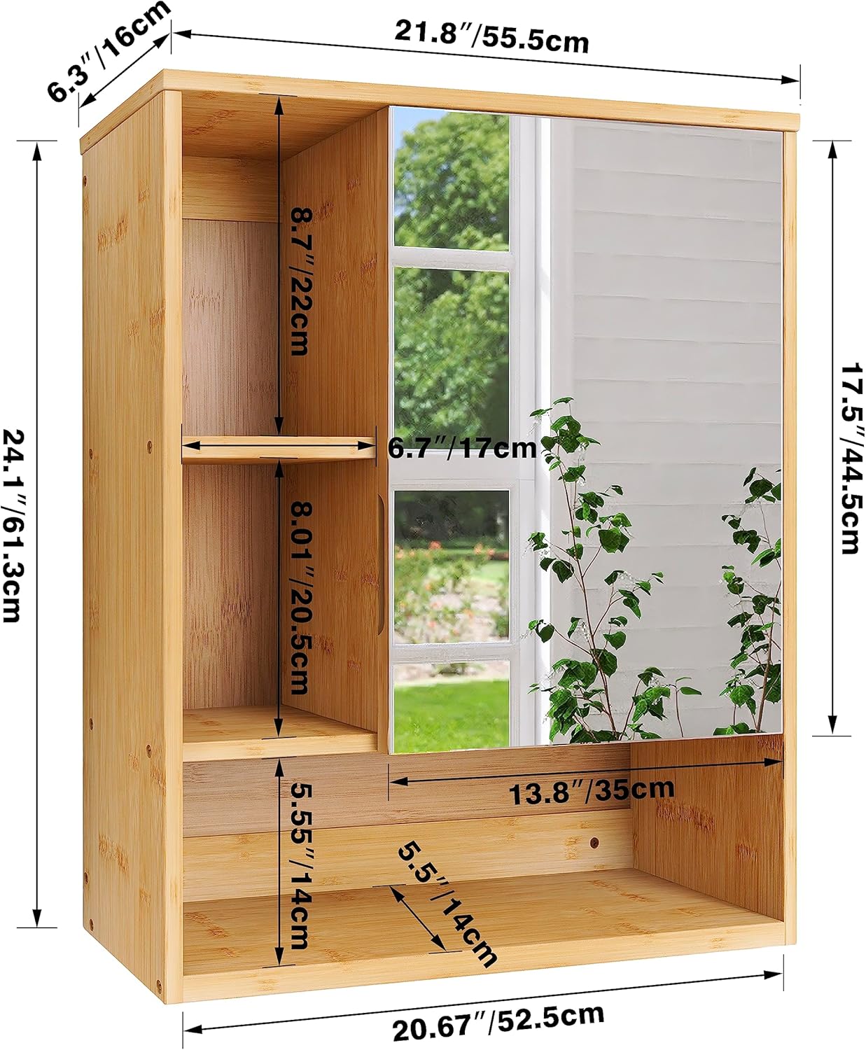 Home Collection Natural Bamboo Bathroom Mirror Cabinet