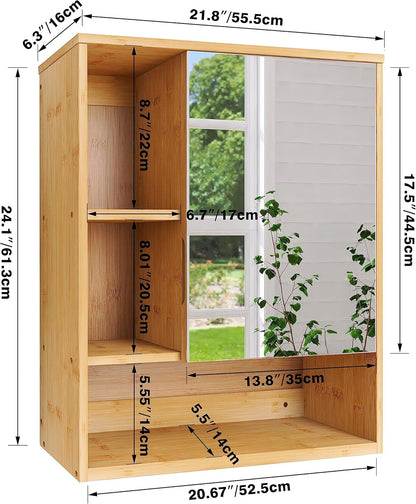 Home Collection Natural Bamboo Bathroom Mirror Cabinet