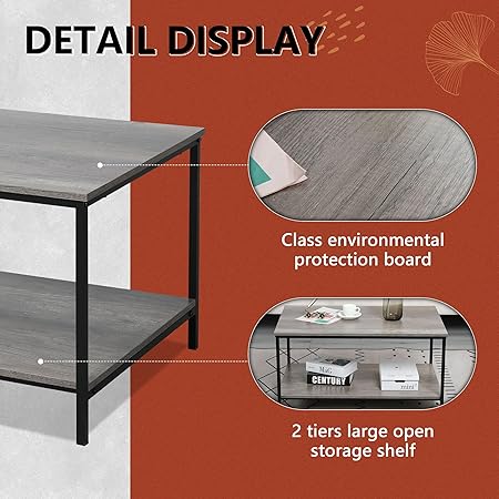 Home Collection 2-Tier Coffee Table with Open Storage Shelf