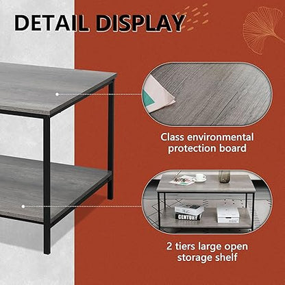 Home Collection 2-Tier Coffee Table with Open Storage Shelf