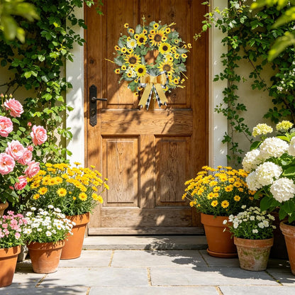 Home Collection Spring Summer Sunflower Wreath for Front Door 22 Inch