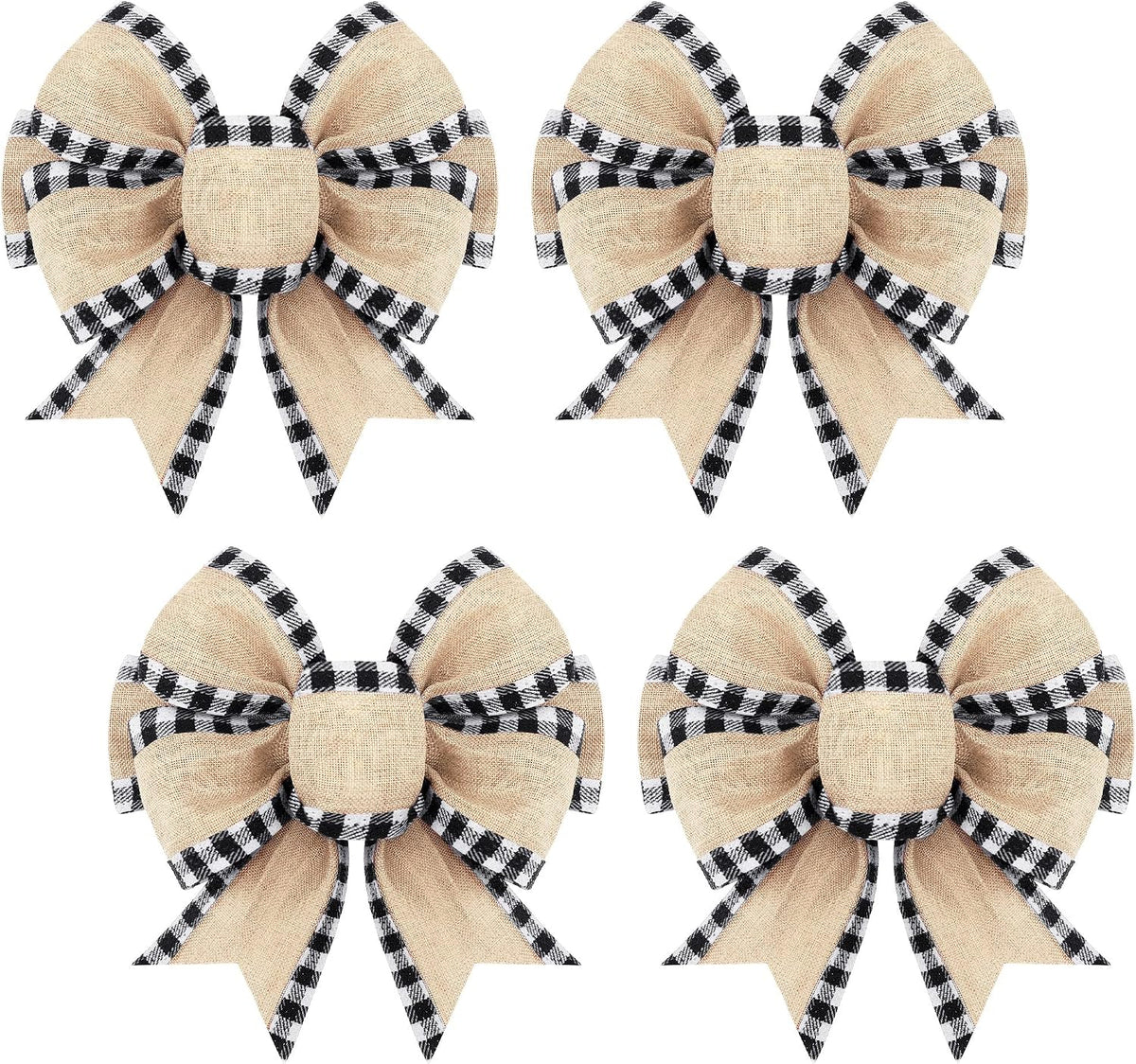Home Collection Pack of 4 Christmas Buffalo Plaid Bows Burlap Gingham Ribbon Bows for Tree and Wreath Decor 6 Inch
