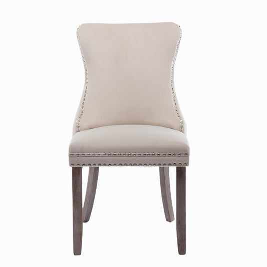 Set of 2 Velvet Wing-Back Dining Chairs Beige