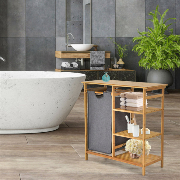 3-Tier Bamboo Laundry Hamper Stand with Open Shelves